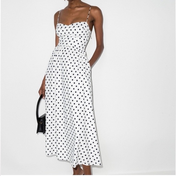 Reformation White Polka Dot Midi Dress w/ pockets! NWOT, size 10, LEAVING SOON - Picture 2 of 10